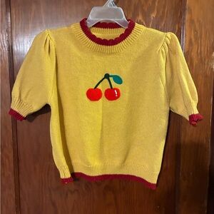 Yellow Sweater with puff sleeves and Cherry Design